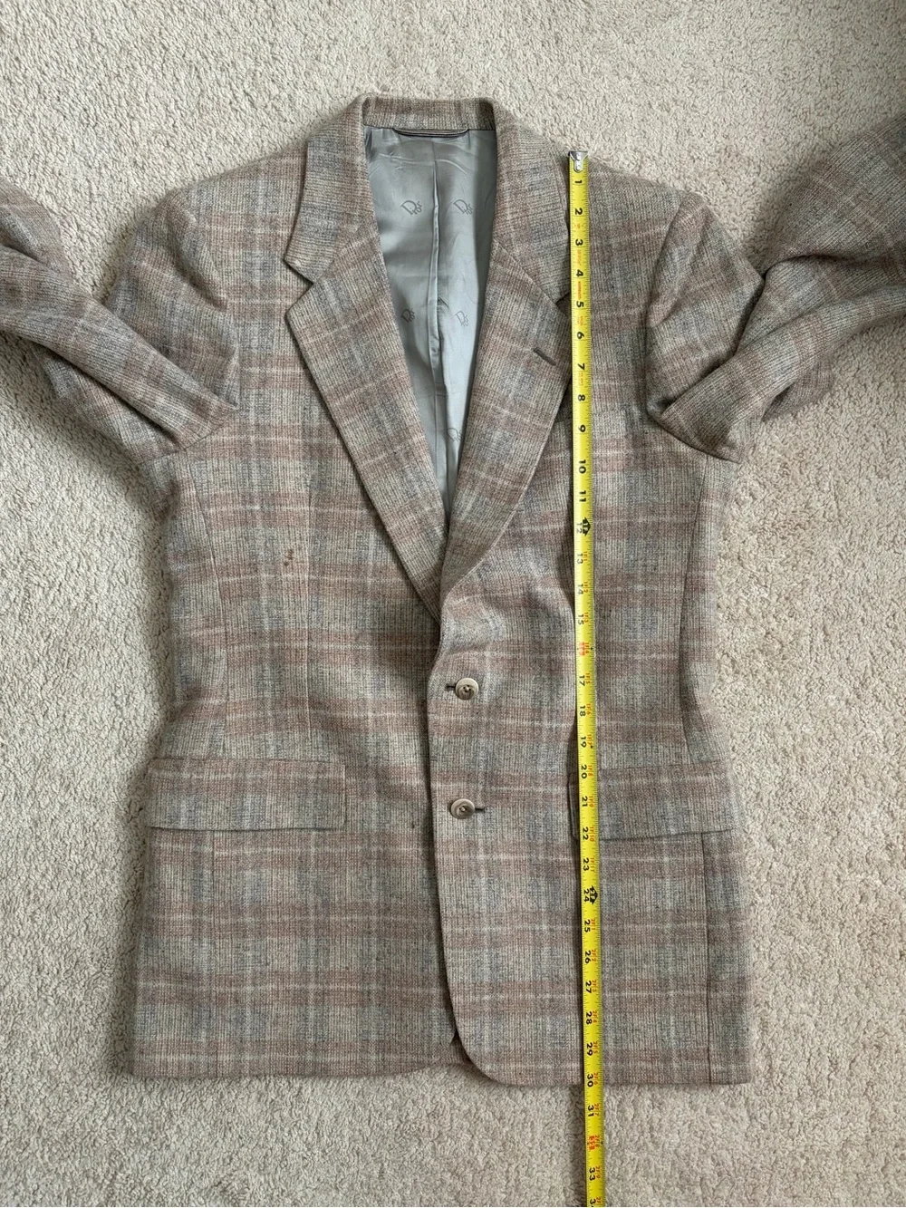 Christian Dior Monsieur Vintage Beige Plaid Men's Blazer Size 40 or 42 R Flaw
